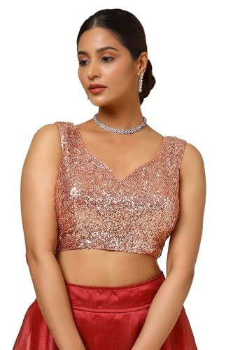 Soch Womens Peach Georgette Padded Blouse with Sequins