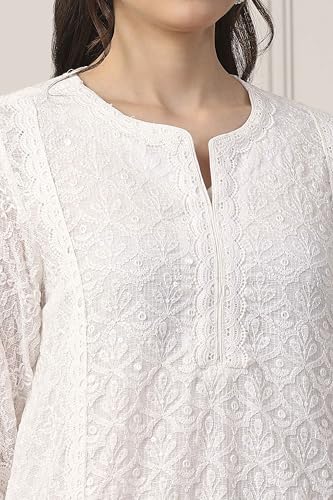 Biba Women White Cotton Straight Suit Set_38
