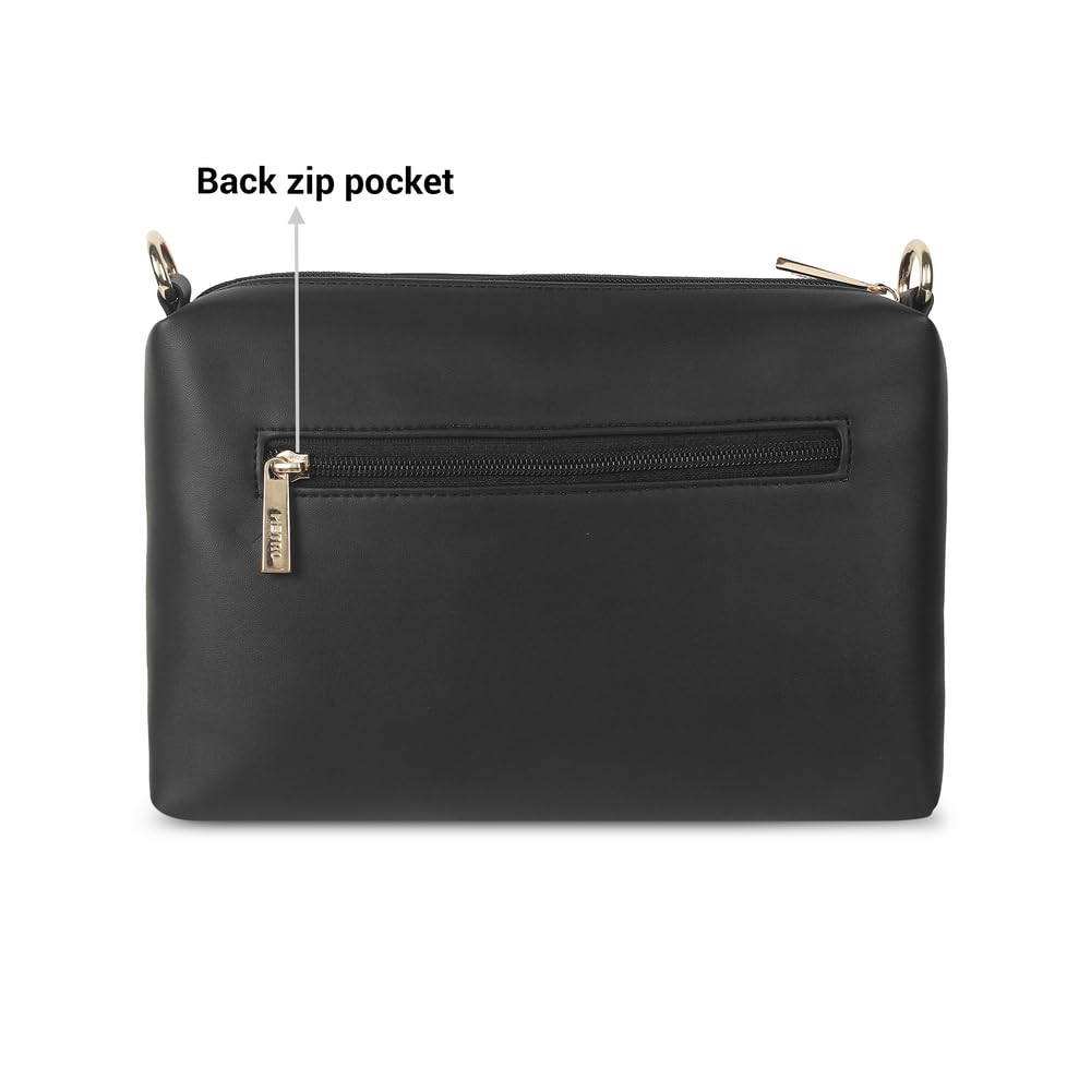 Mochi Women Black Faux Leather Quilted Sling Bag with Zipper Closure (66-8390)