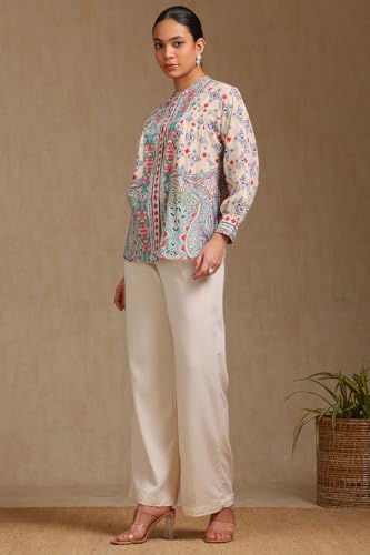 Soch Womens Blue Cotton Flex Ethnic Motif Tunic