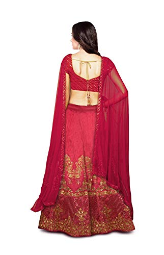 Zeel Clothing Women's Embroidered Art Silk Lehenga Choli Set (7030-Red-New-Bridal-Lehengai-for-women-latest-design, Red, Free Size)