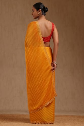 Soch Womens Yellow Georgette Leheriya Print Saree