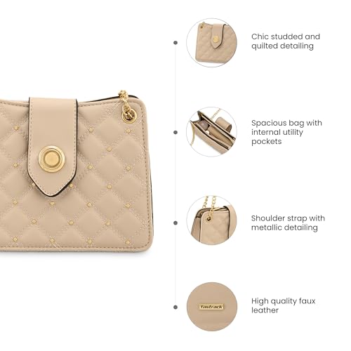 Chic Studded Quilted Sling Bag for Women | Crossbody with Zipper & Magnetic Button Closure, Metallic-Detail Strap & Utility Pocket | Stylish Everyday Shoulder Bag for College & Casual Outings