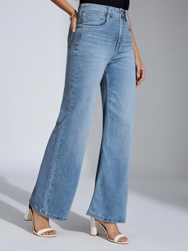 Miss Chase Women's Bootcut High Rise Regular Stretchable Denim Jeans (MCSS24DEN79-03-388-28, Pale Blue, 28)