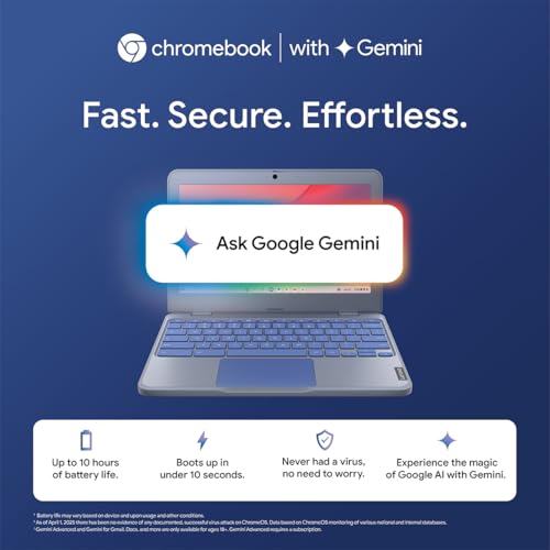 Lenovo {SmartChoice Chromebook, Intel Celeron N4500, 4GB RAM, 64GB eMMC, HD, 11.6"/29.46cm, Chrome OS, Blue, 1.21Kg, 2Wx2 Stereo Speakers, HD Camera, 82UY0014HA, Laptop