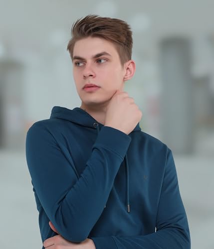 TURMS Men's Hooded Sweatshirts, Odor Control, Cotton Blend Casual Travel Edition Sweatshirts, Winter Wear Pullover Teal Blue
