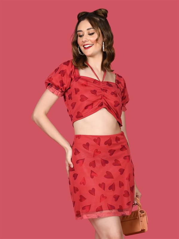 Zink Z Women's Red Printed Fitted Co-Ord Set