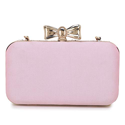 Anekaant Adorn Baby Pink & White Embellished Faux Silk Clutch