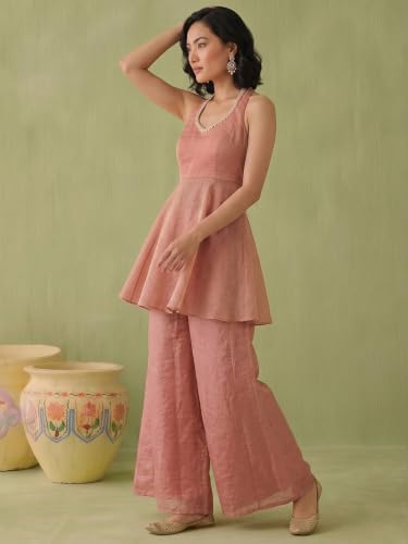 Varanga womens Dusty Rose Halter Peplum Palazzo Set