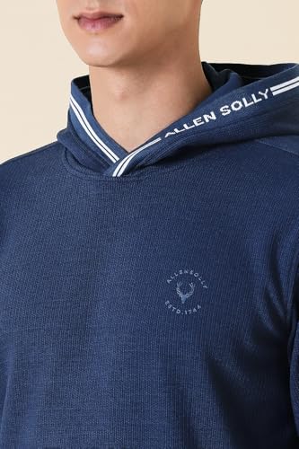 Men Navy Hooded Neck Full Sleeves Casual Sweatshirt