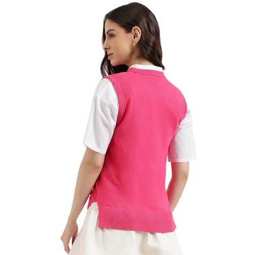 United Colors of Benetton Round Neck Self Design Sweater (Size: S) - 26P1594D108YI02A Pink