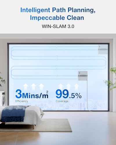 ECOVACS WINBOT Window Cleaning Robot - Compact Design, Dual Nozzles with Ultrasonic Spray, 9-Stage Protection System, Intelligent Path Planning, 3 Cleaning Modes, Anti-Slipping System