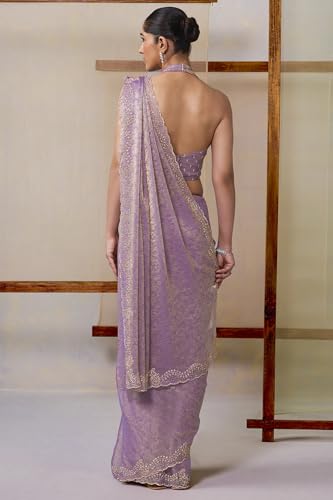 Soch Womens Lavender Fendy Chiffon Embellished Saree With Stone Work