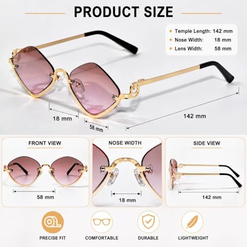 ELINE Irregular Half Frame Sunglasses for Women | Slim Narrow Gold Metal Frame | Lightweight Trendy Fashion Eyewear for Daily, Travel & Casual Wear (Brown)