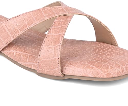 LOUIS STITCH Women’s Slip-On Flat Sandals | Comfortable Pink Flat Sandals | LSOF-FI07-CSCR | UK-4