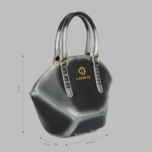 Caprese Dee Medium Satchel Handheld Bag for Women with Adjustable & Detachable Strap | Premium Metal Logo & Back Zipper Pocket | Stylish and Functional Design | Perfect for Daily Use (Black)