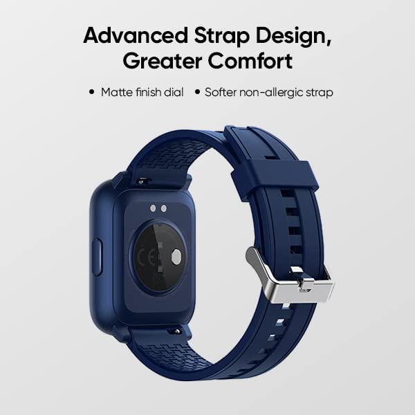 realme Techlife Smart Watch SZ100 1.69" HD Display with SpO2, Heart Rate & Temperature Monitors (Blue Strap, Free Size), RMW2103