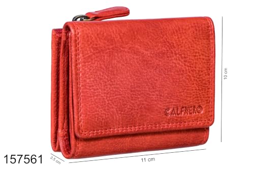 Calfnero Genuine Leather Women's Trifold Wallet with Zip Coin Pocket, Multiple Card Slots, Compact Ladies Wallet