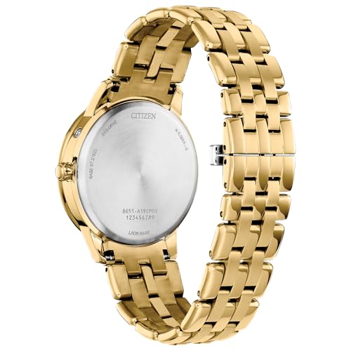 Citizen Women's Eco-Drive Calendrier, Moon Phase Diamond Accents Dial, Stainless Case and Bracelet Watch, Month/Day/Date, Gold-tone/white, Classic