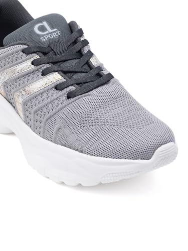 Carlton London Women L Grey Comfortable Lace-Up Snakeer with Heels, for for Casual, Walking & Daily Use (39)