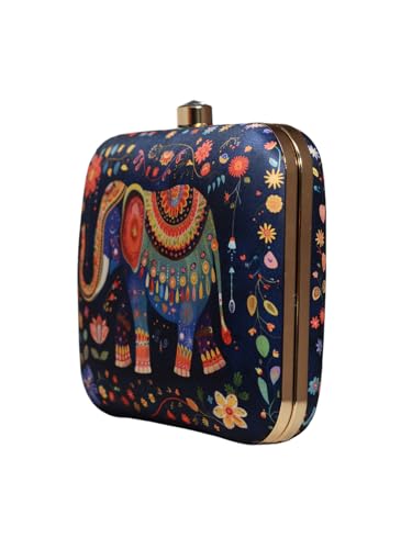 Artklim Black Based Elephant printed clutch