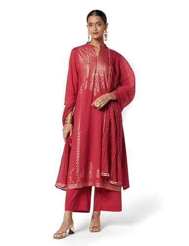 BIBA Women EMBROIDRED Kalidar SALWAR KURTA DUPATTA(SKDKINARI8926_RED_42)