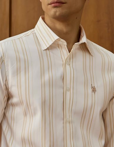 U.S.Polo ASSN. Men's Striped Tailored Fit Shirt (USSHTP1145_Beige