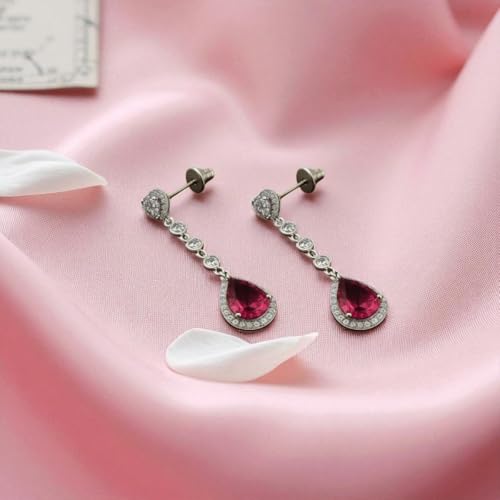 ACCESSHER Silver-Tone Teardrop Dangle Earrings Set | Studded American-Diamond Earrings with Heart-Shape | Lightweight Earrings for Girls and Women (Pink)