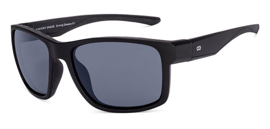 Vincent Chase By Lenskart | Black Grey Full Rim Square | NIGHT DRIVING GLASSES | Branded Latest and Stylish Sunglasses | Polarized and 100% UV Protected | For Men & Women | Large | VC S17484