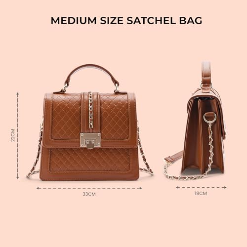 Symbol Premium Women's Satchel Hand Bag crafted from Imported PU | Stylish | Ladies Purse (SP-SS25-CARL-BAG-05_Brown_Free Size)