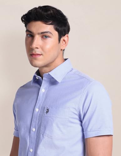 U.S. POLO ASSN. Mens Half Sleeve Oxford Stretch Shirts (USSHTC0011H_Blue_M)