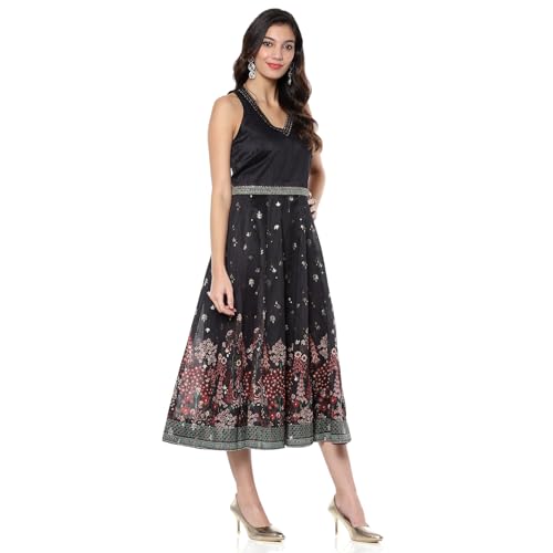 BIBA Women's Dupion Mini Dress (FEST2739AW24BLK_Black