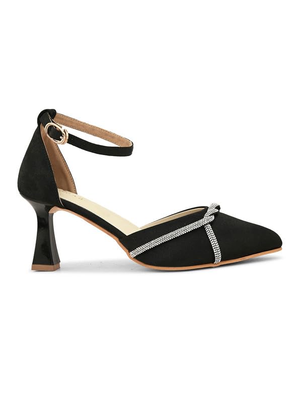 XE Looks Black Women's Fashion Sandals | Faux Leather Attractive and Stylish Block Heel | or Wedding Occasion | For Women & Girls