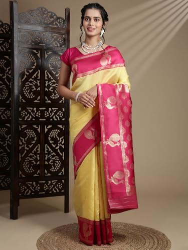 RAMRAJ COTTON Women Premium Traditional Saree| Elegant Ethnic Wear Saree |Ideal For Wedding & Festive (Soft Silk, yellow)