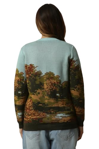 Allen Solly Women Blue Graphic Print V Neck Casual Sweater