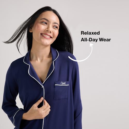 NYKD Sumptuously Soft Button Down Pajama Set - Navy NYS001-2XL