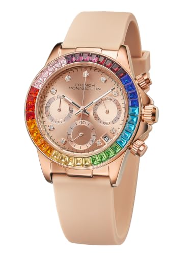 French Connection | Rose Gold Sunray Dial | Chronograph Function | Rose Gold Silicone Strap | Quartz Watch for Women - FCD11RG