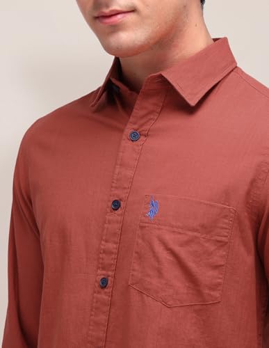 U.S. POLO ASSN. Mens Solid Poplin Full Sleeve Shirts (USSHTO3004_Rust_XL)