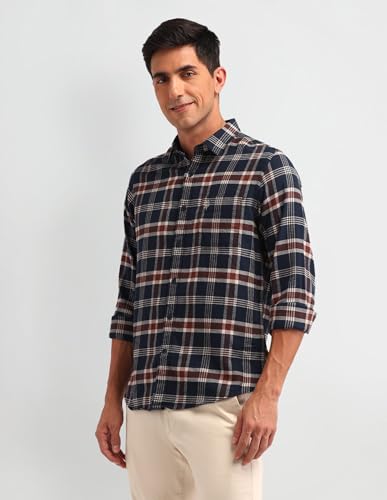 U.S. Polo Assn. Denim Co. Men's Checkered Slim Fit Shirt (UDSHT1408_Blue