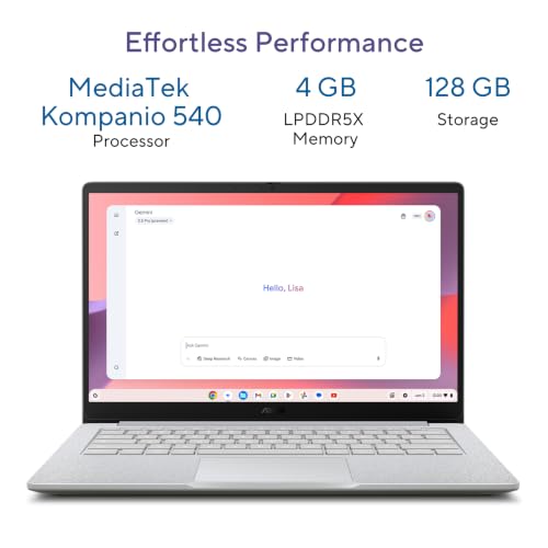 ASUS Chromebook CM1405 (2026), Smartchoice, MediaTek Kompanio 540 Processor, 4GB RAM, 128GB SSD, FHD, 14"(35.5 cm), 60Hz, Chrome OS, Pure Grey, 1.37 Kg, CM1405CM4A-S60101, Thin & Light Laptop