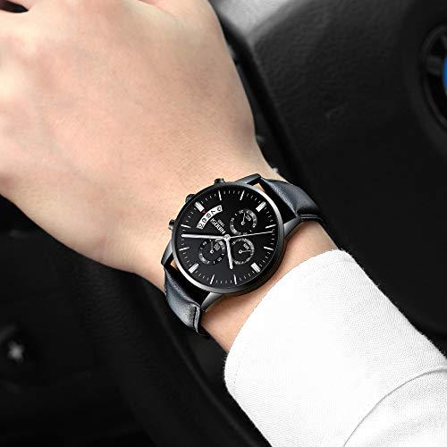 NIBOSI Watches Men Sport Quartz Watches Waterproof Chronograph Wrist Watch Gift Three-Eye 6-Pin Solid Leather Belt Watch | Gift for Men for Birthday and Rakhi (L-BBS)