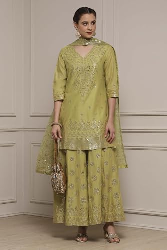 Biba Women Green Cotton Printed Sharara Suit Set_32