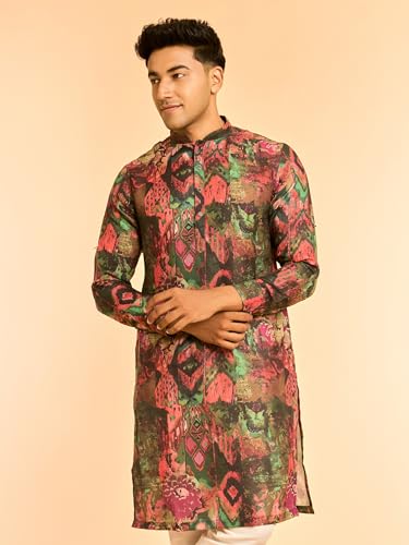 DIWAS BY MANYAVAR Men's Cotton Blend Abstract Print Kurta Set (Dark Green,L)