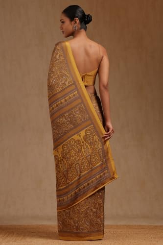 Soch Womens Mustard Crepe Paisley Print Saree