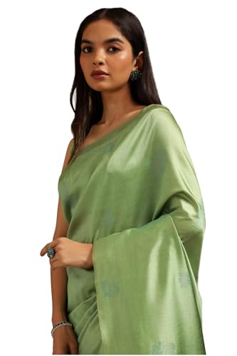 Soch Womens Sap Green Tussar Woven Design Saree