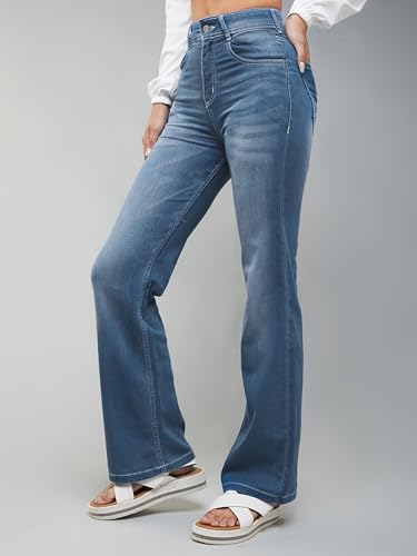 Miss Chase Women's Mom Fit High Rise Hand Painted Heavy Wash Stretchable Denim Jeans (MCSS18DEN02-19-386-34, Pastel Blue, 34)