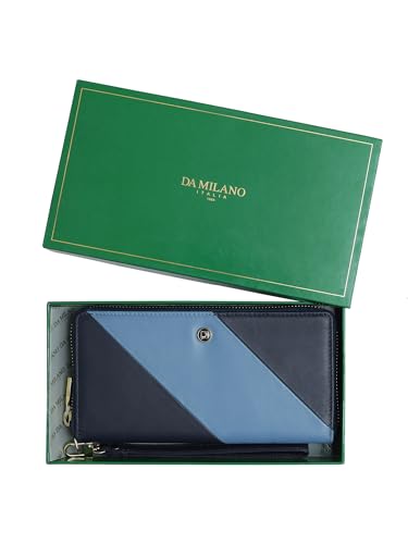 Da Milano Premium Leather Wallet for Women | Multi Compartment Travel Wallet - Blue & Light Blue
