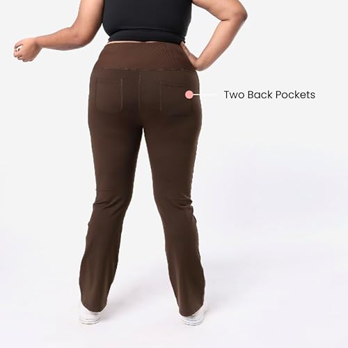 BlissClub Ultimate Flare Pants for Women Upto 5'4 ft | Ribbed Waistband, 4 Pockets | High Waist Trousers and Formal Pants for Office wear