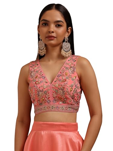 Soch Womens Pink Crepe Embroidered Padded Blouse with Cutdana