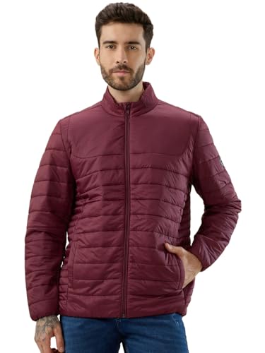 Status Quo Men’s Solid Lightweight Quilted Stand Collar Regular Fit Jacket | 100% Nylon | WINE | L Size